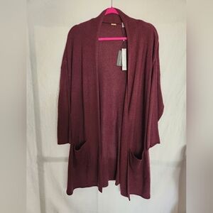 Plum Open Front Draped Sweater